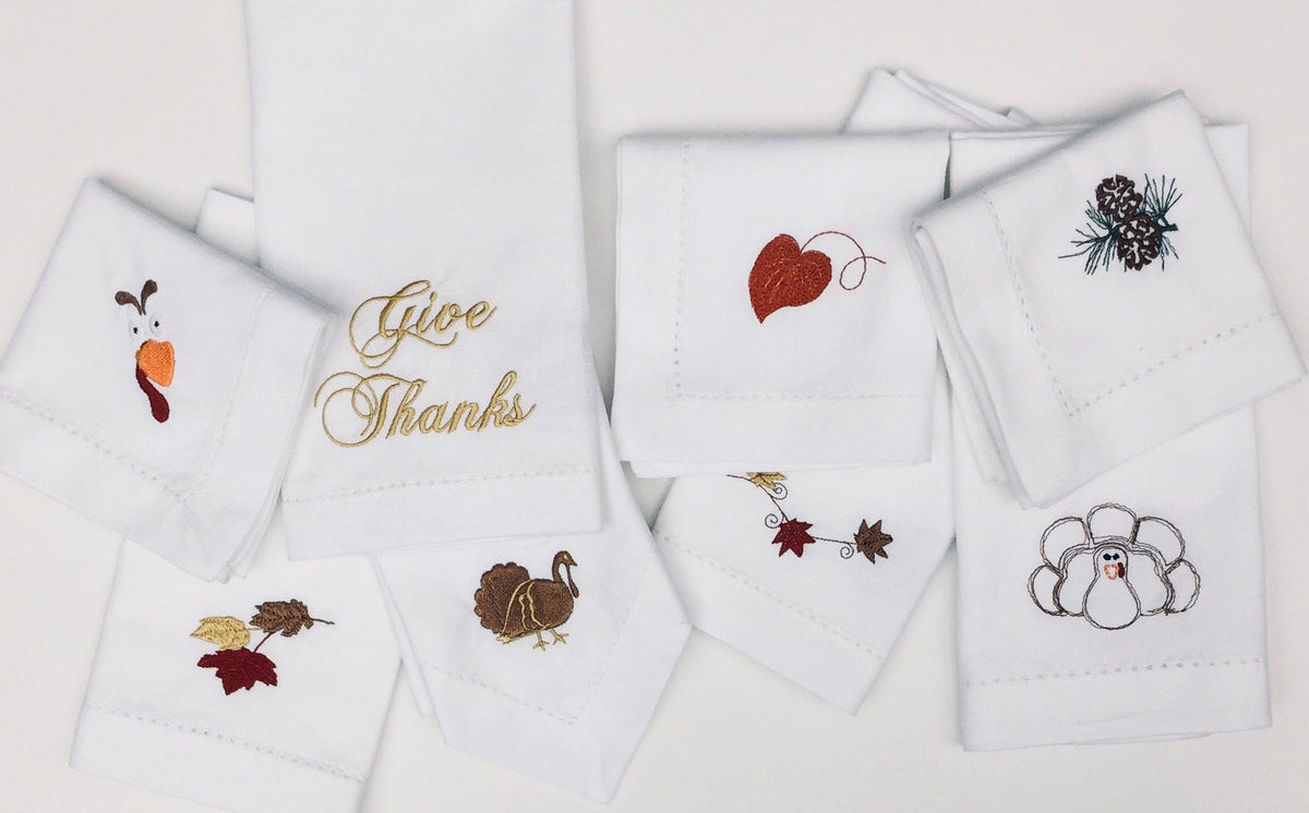 Thanksgiving Give Thanks Embroidered Cloth Dinner Napkins – White Tulip  Embroidery