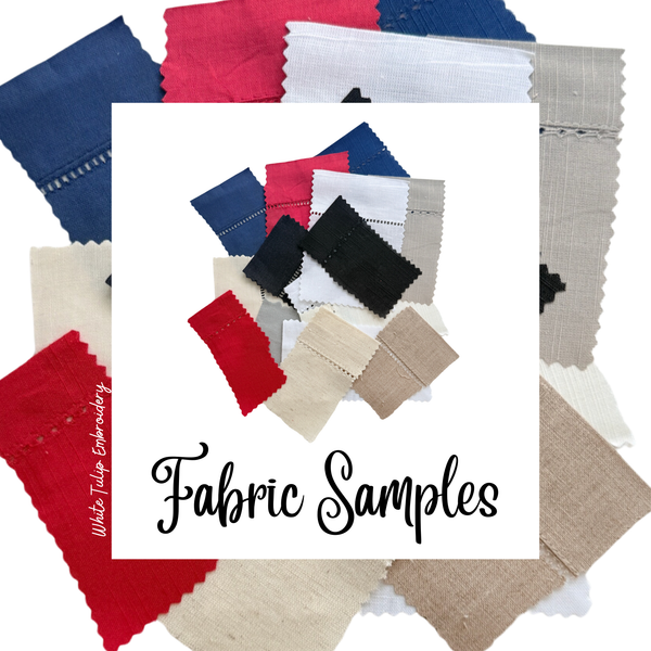 Sample Napkin Fabric Swatches - White Tulip Embroidery
