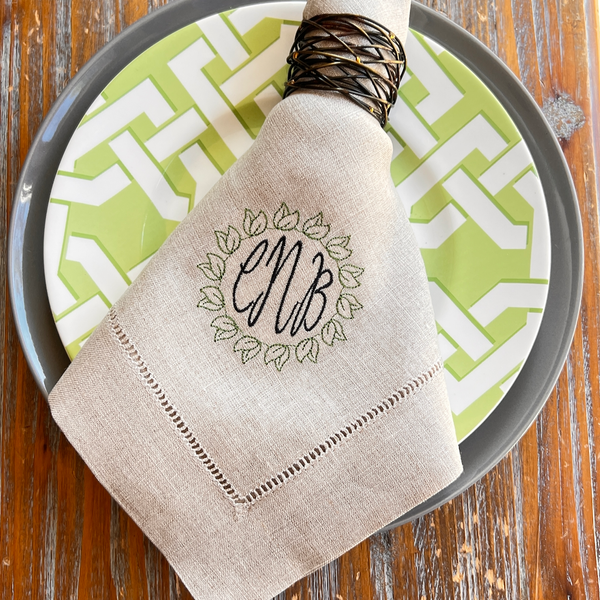 3 Letter Bulk Monogrammed Wedding Napkins, Set of 75, Embroidered Cloth Dinner Napkins - White Tulip Embroidery