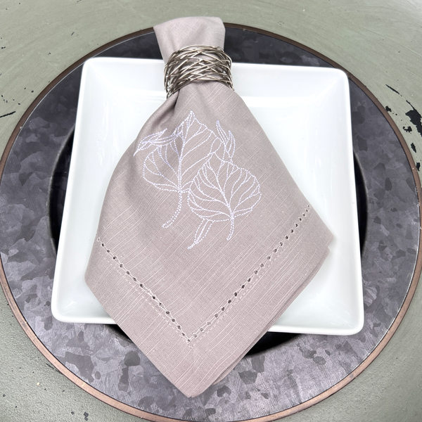 Thanksgiving Embroidered Cloth Leaves Napkins - Set of 4 napkins - White Tulip Embroidery