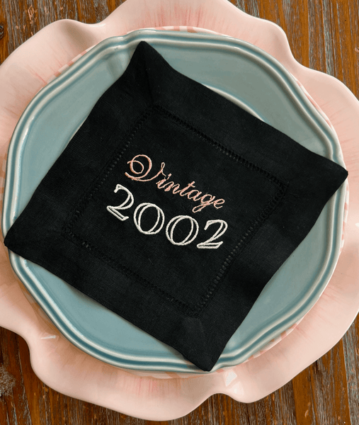 Any year! Vintage Birthday Cocktail Napkins, Set of 4, 50th Birthday Cocktail Napkins - White Tulip Embroidery