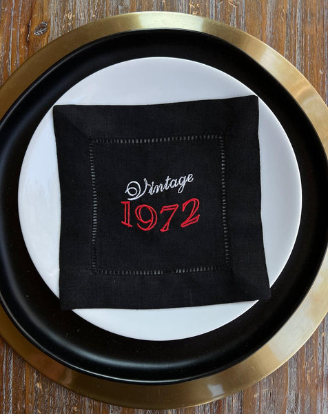 Any year! Vintage Birthday Cocktail Napkins, Set of 4, 50th Birthday Cocktail Napkins - White Tulip Embroidery