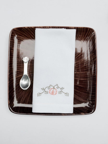 Pumpkin Vine Embroidered Cloth Dinner Napkins - Set of 4 napkins - White Tulip Embroidery