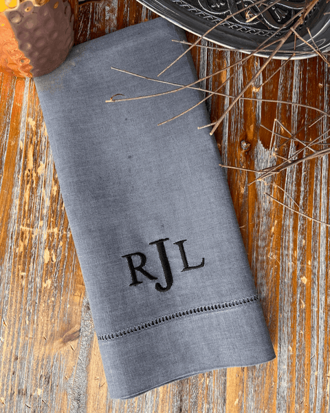 Simple and Modern Three Monogram Monogrammed Cloth Dinner Napkins - Set of 4 napkins - White Tulip Embroidery