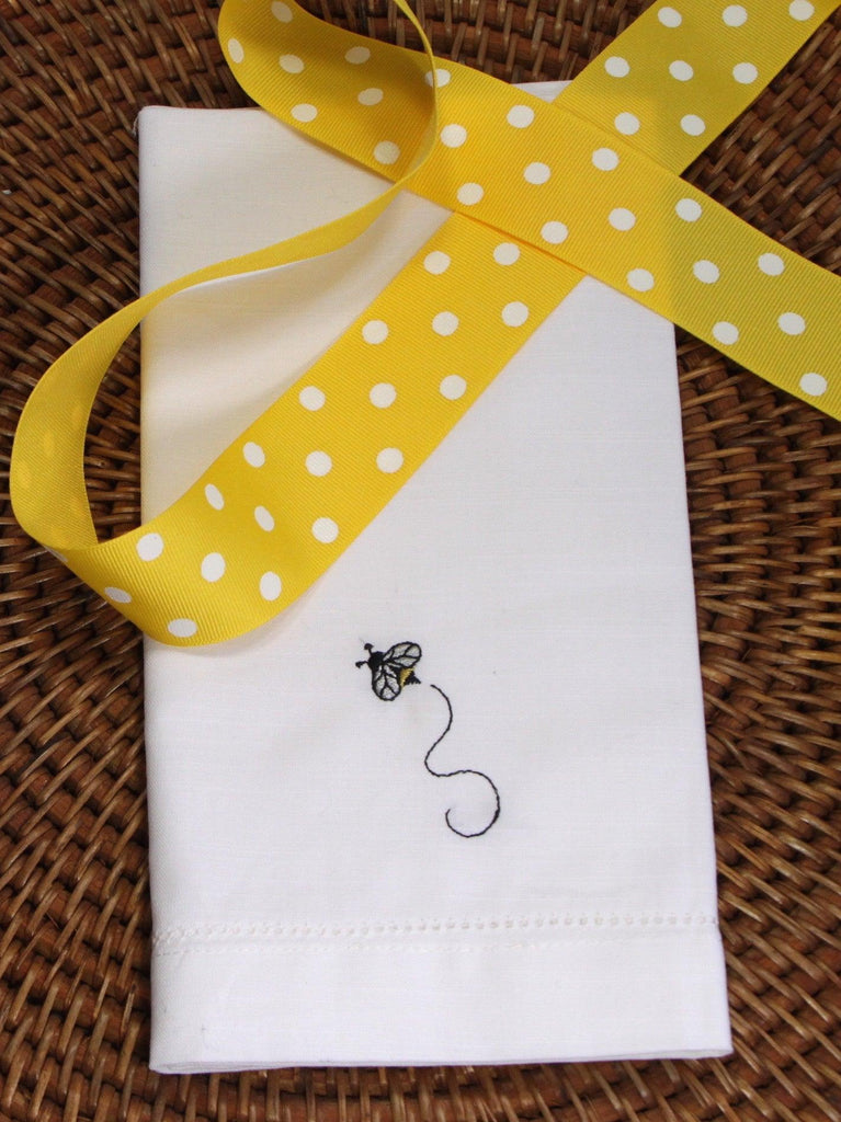 Bee Embroidered Cloth Napkins - Set of 4 napkins - White Tulip Embroidery