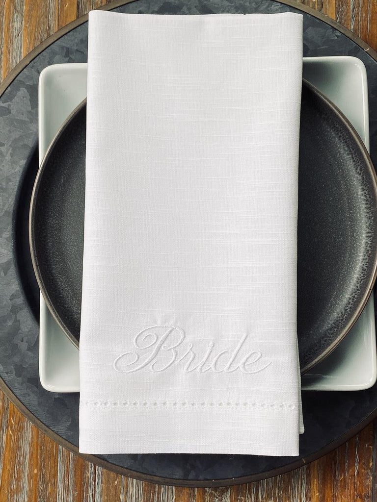 Bride and Groom Wedding Cloth Napkins-Set of 2 napkins - White Tulip Embroidery