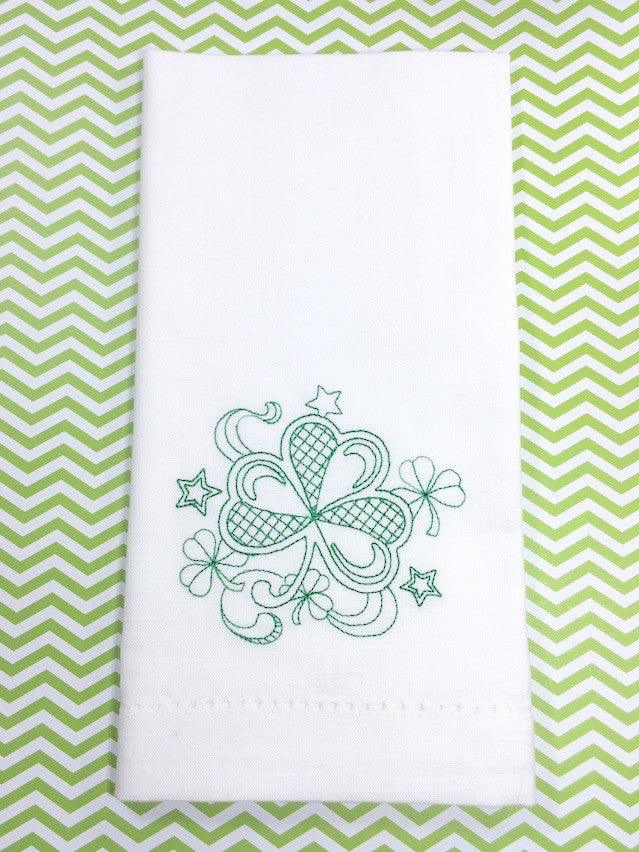Clover St. Patrick's Day Cloth Napkins - Set of 4 napkins - White Tulip Embroidery