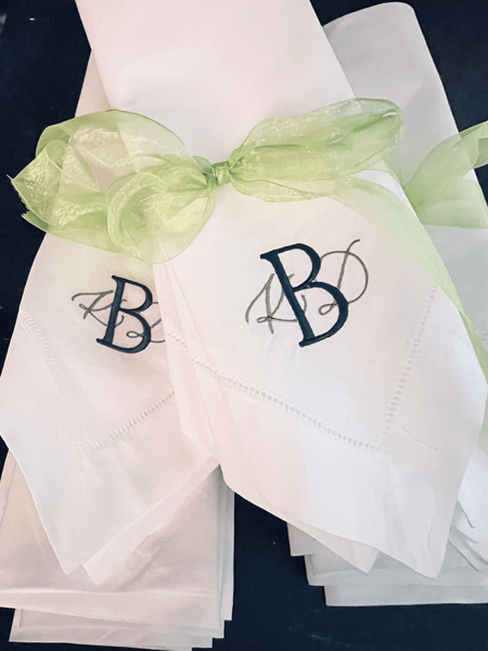 Digitizing Wedding Monogram - Custom Wedding Monogram Cloth Napkins - White Tulip Embroidery