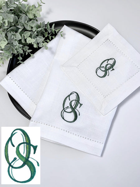 Digitizing Wedding Monogram - Custom Wedding Monogram Cloth Napkins - White Tulip Embroidery