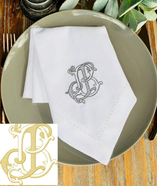 Digitizing Wedding Monogram - Custom Wedding Monogram Cloth Napkins - White Tulip Embroidery