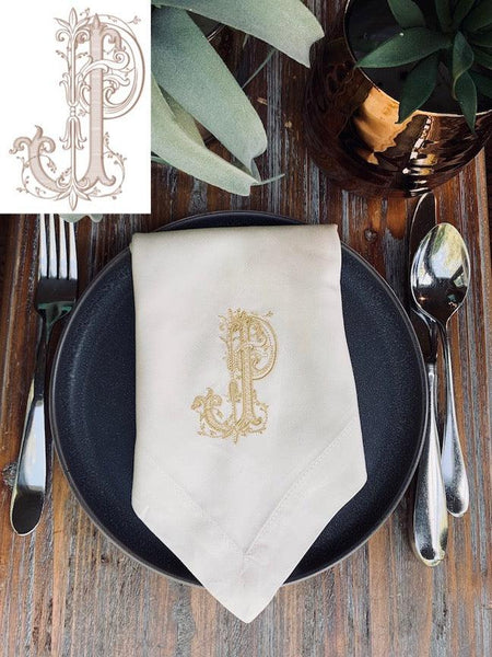 Digitizing Wedding Monogram - Custom Wedding Monogram Cloth Napkins - White Tulip Embroidery