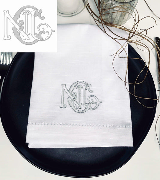 Digitizing Wedding Monogram - Custom Wedding Monogram Cloth Napkins - White Tulip Embroidery