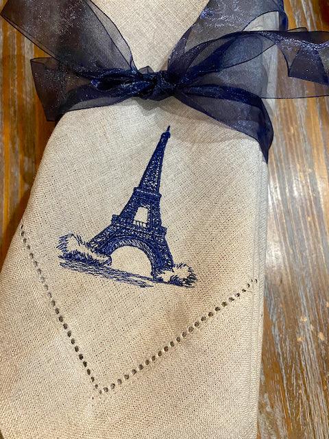Eiffel Tower Embroidered Cloth Napkins - Set of 4 napkins - White Tulip Embroidery
