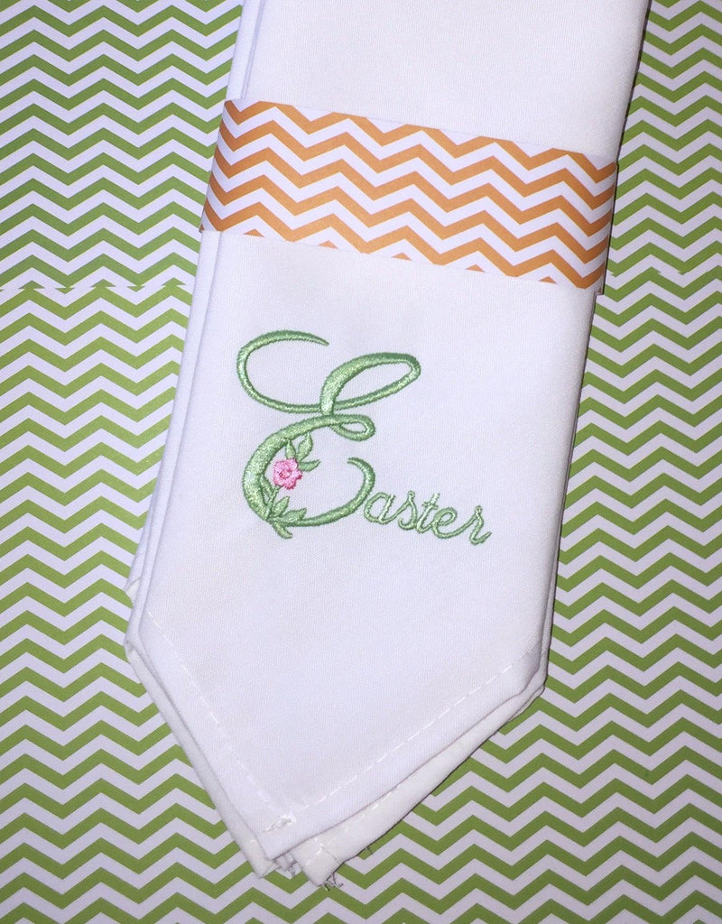 Elegant Easter Floral Embroidered Cloth Napkins - Set of 4 napkins - White Tulip Embroidery