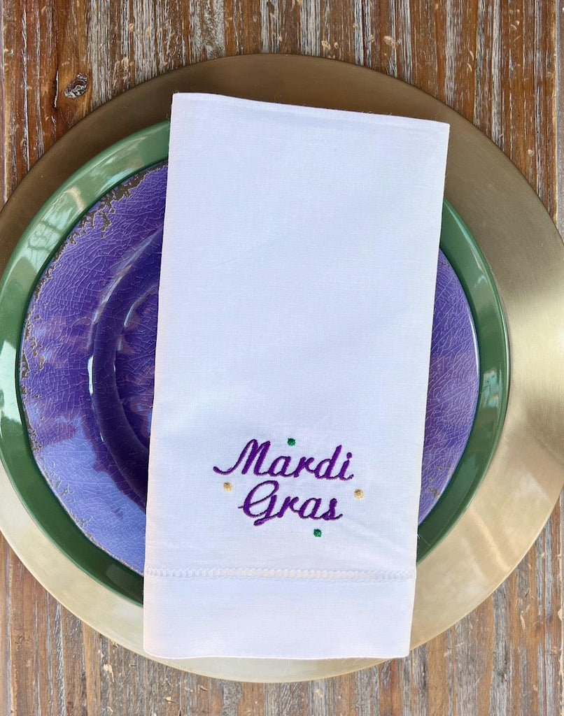 Festive Mardi Gras Napkins - Set of 4 napkins - White Tulip Embroidery