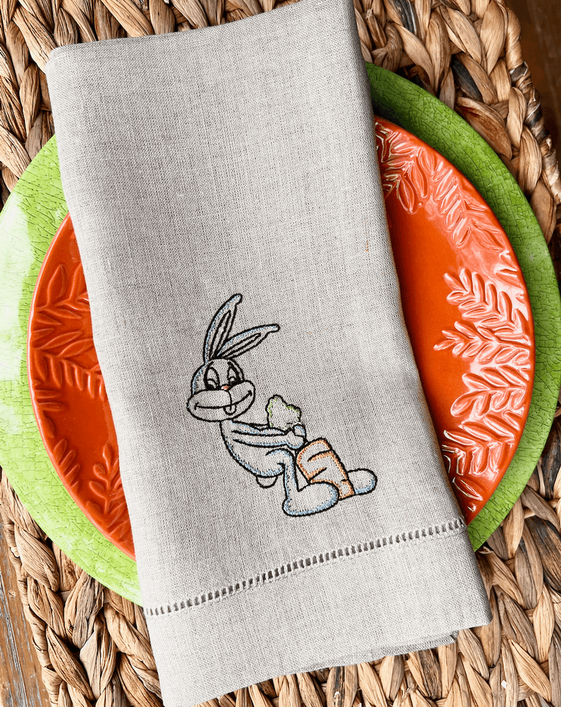 Funny Easter Bunny Cloth Napkins - Set of 4 napkins - White Tulip Embroidery