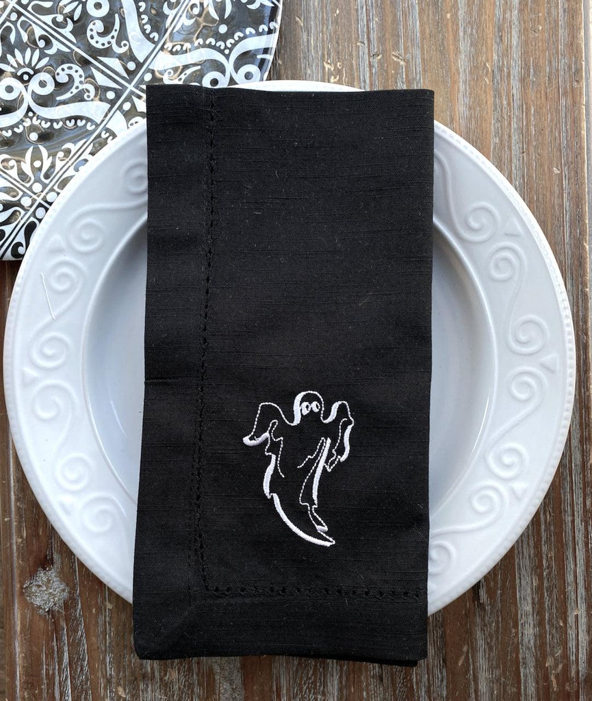 Halloween Ghost Napkins - Set of 4 cloth napkins - White Tulip Embroidery