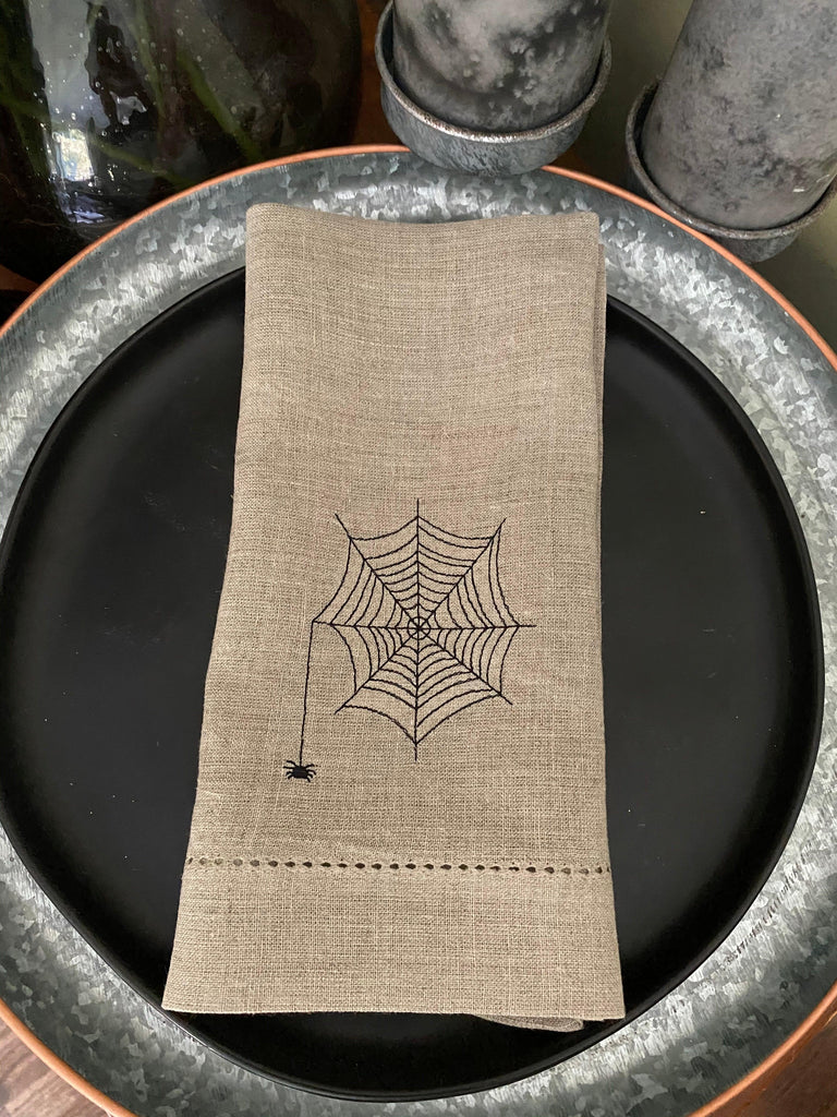 Halloween Spider Napkins - Set of 4 cloth napkins - White Tulip Embroidery