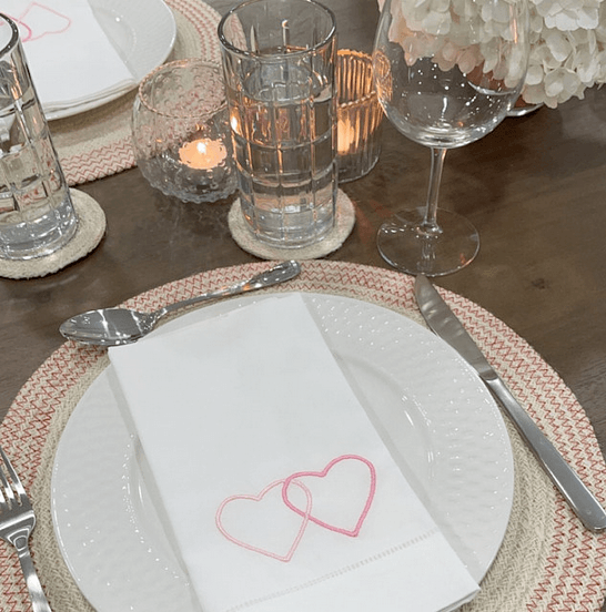 Love LInked Hearts Embroidered Cloth Napkins - Set of 4 napkins - White Tulip Embroidery