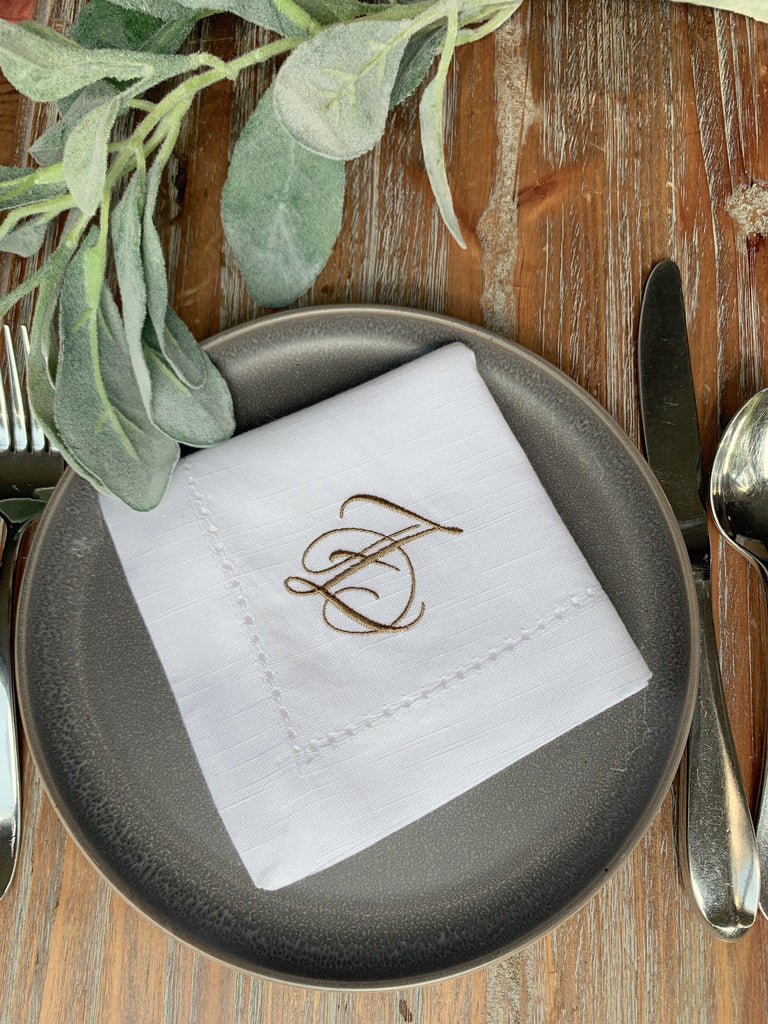 Lucia Monogrammed Cloth Dinner Napkins - Set of 4 napkins - White Tulip Embroidery