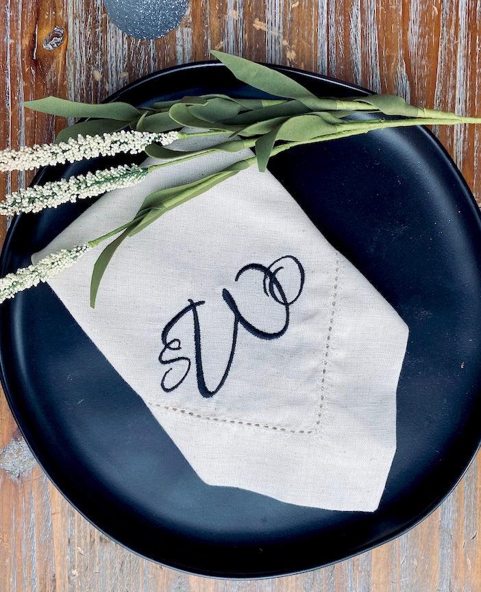 Monogrammed Embroidered Cloth Napkins - Set of 4 napkins-Moira Font - White Tulip Embroidery