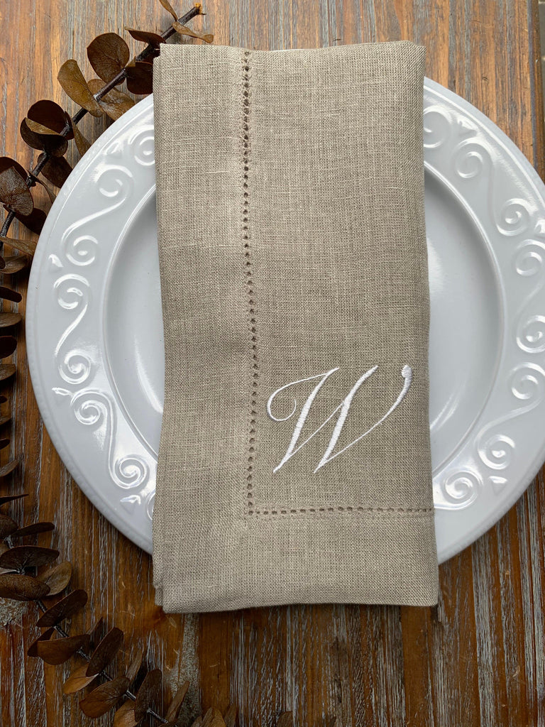 Sophia Monogrammed Embroidered Cloth Napkins - White Tulip Embroidery