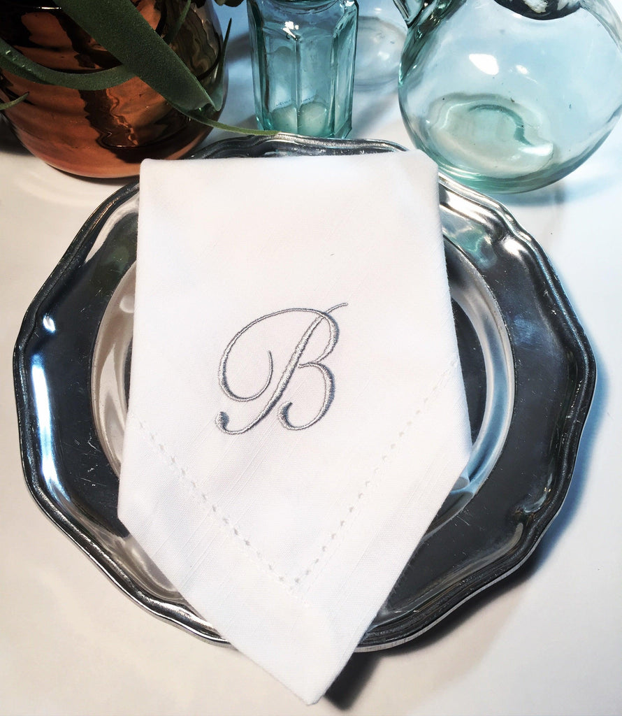 Sophia Monogrammed Embroidered Cloth Napkins - White Tulip Embroidery