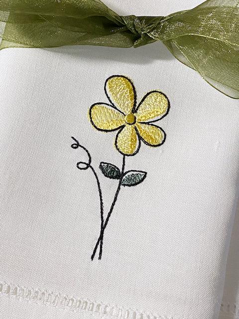 Spring Flower Embroidered Cloth Napkins - Set of 4 napkins - White Tulip Embroidery