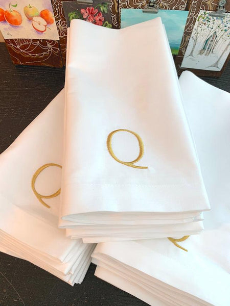 75 Bulk Monogrammed Cloth Napkins - White Tulip Embroidery