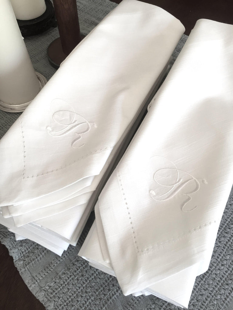 150 Bulk Monogrammed Cloth Napkins - White Tulip Embroidery