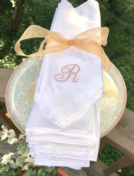 200 Bulk Wedding Monogrammed Cloth Napkins - White Tulip Embroidery