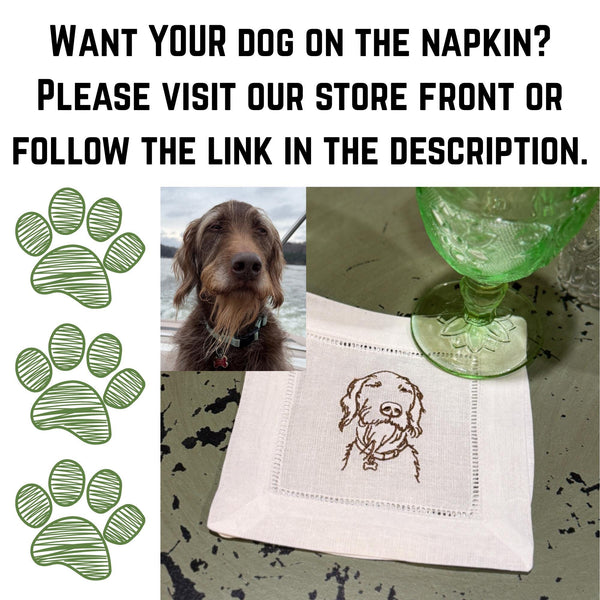 King Charles Spaniel Linen Embroidered Cocktail Napkins, Set of 4, dog cloth cocktail napkins, King Charles gift - White Tulip Embroidery