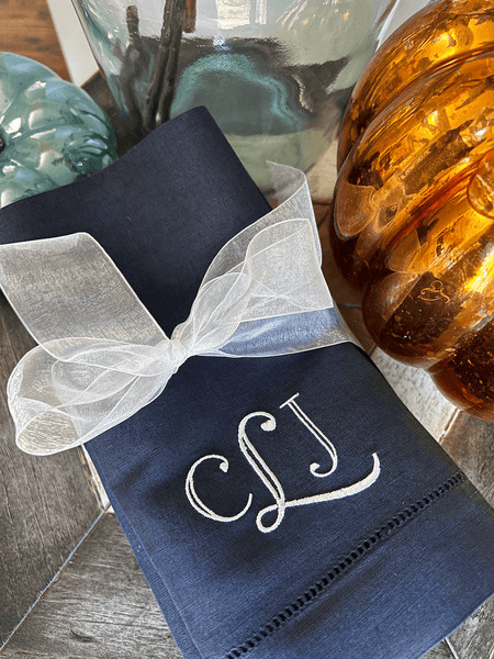 3 Letter Bulk Monogrammed Wedding Napkins, Set of 200, Embroidered Cloth Dinner Napkins - White Tulip Embroidery