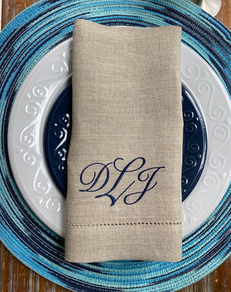 3 Letter Bulk Monogrammed Wedding Napkins, Set of 200, Embroidered Cloth Dinner Napkins - White Tulip Embroidery