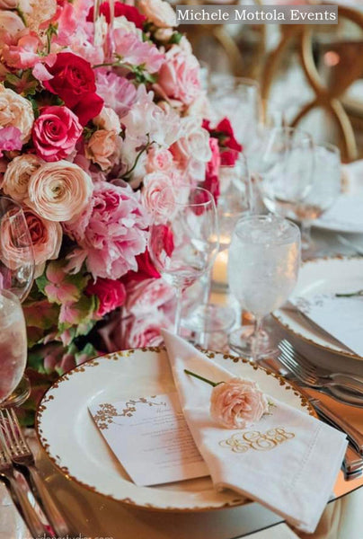 3 Letter Bulk Monogrammed Wedding Napkins, Set of 200, Embroidered Cloth Dinner Napkins - White Tulip Embroidery