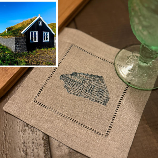 Custom House Embroidered Linen Cocktail Napkins, Set of 4, Housewarming Gift, gift from realtor, personalized napkins - White Tulip Embroidery