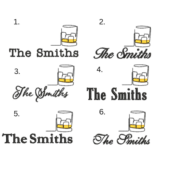 Monogrammed Whiskey Name Cocktail Napkins, Set of 4, Personalized Cloth Linen Napkins - White Tulip Embroidery