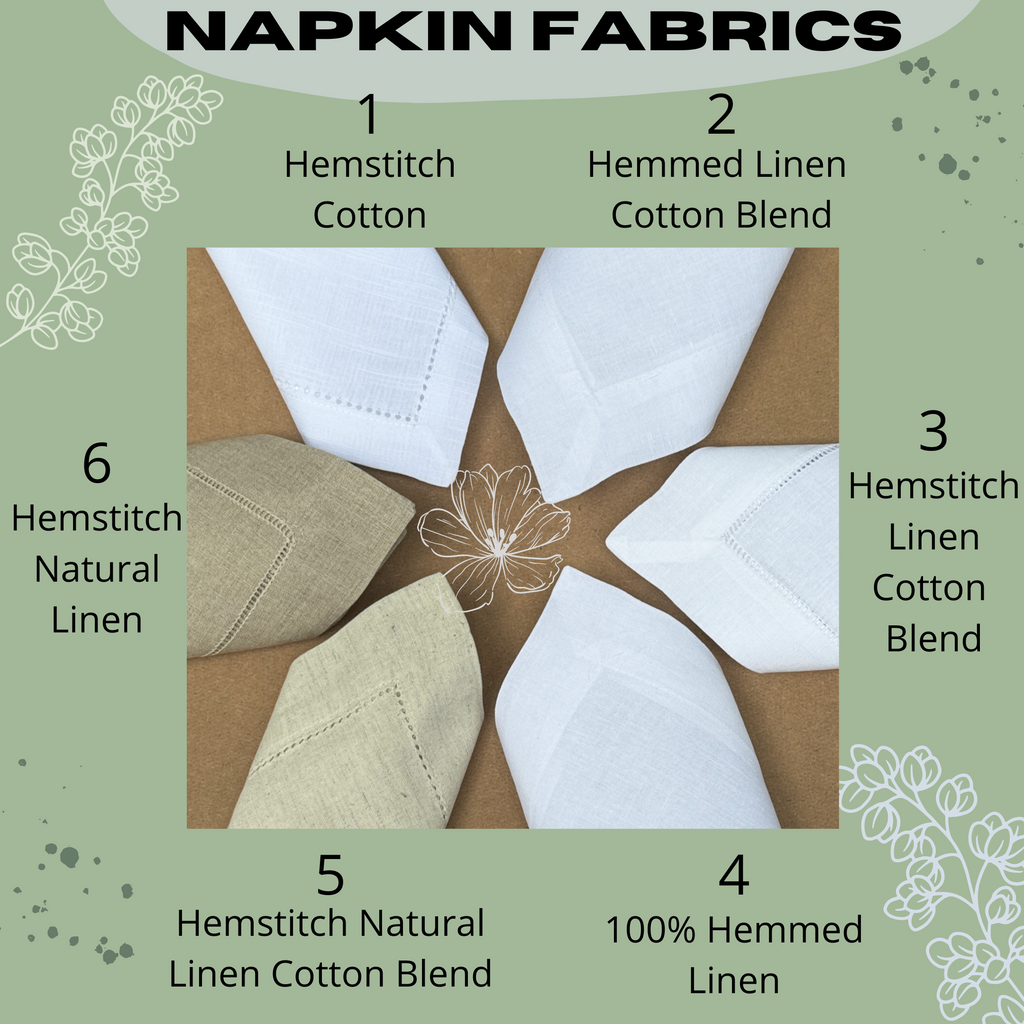 Fleur De Lis Embroidered Cloth Dinner Napkins - Set of 4 napkins - White Tulip Embroidery