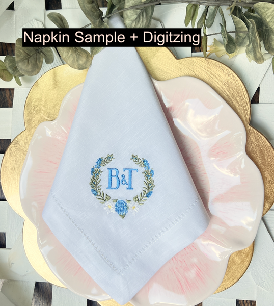 Sample Napkin + Logo Digitizing - White Tulip Embroidery