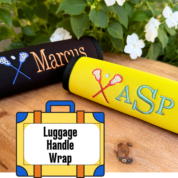 Lacrosse Name Luggage Handle Wrap Personalized and Embroidered, Lacrosse Name Suitcase Tag - White Tulip Embroidery