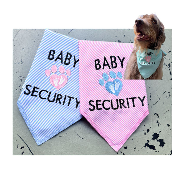 Baby Security Pin Striped Dog Bandana, Plaid Embroidered Dog Handkerchief, Dog New Baby Gift - White Tulip Embroidery