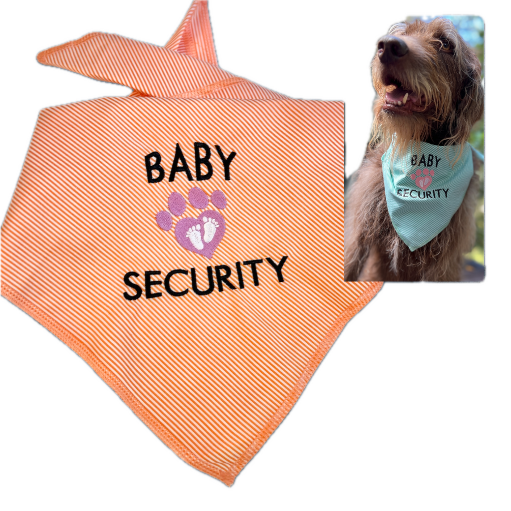 Baby Security Pin Striped Dog Bandana, Plaid Embroidered Dog Handkerchief, Dog New Baby Gift - White Tulip Embroidery