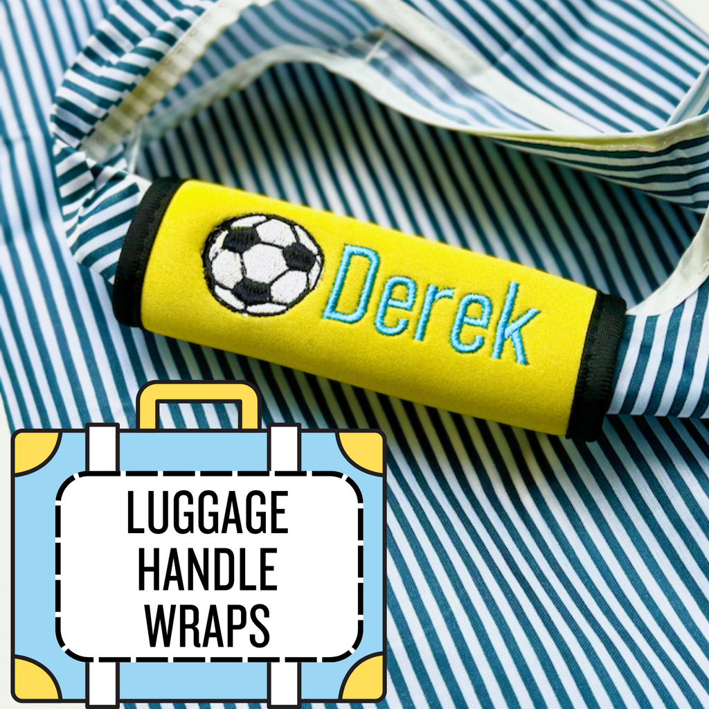 Soccer Name Luggage Handle Wrap Personalized and Embroidered, Softball Name Suitcase Tag - White Tulip Embroidery