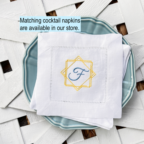 Modern Border Monogrammed Cloth Dinner Napkins - Set of 4 napkins - White Tulip Embroidery
