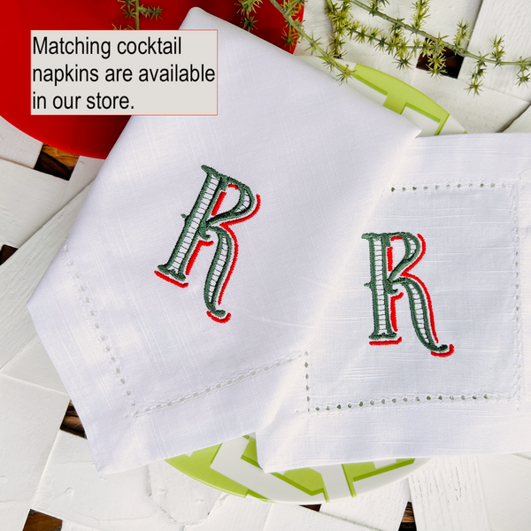 Vintage Monogrammed Embroidered Cloth Napkins - White Tulip Embroidery