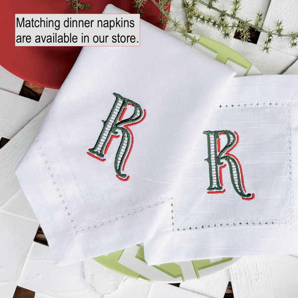 Vintage Monogrammed Cocktail Napkins, Set of 4 - White Tulip Embroidery