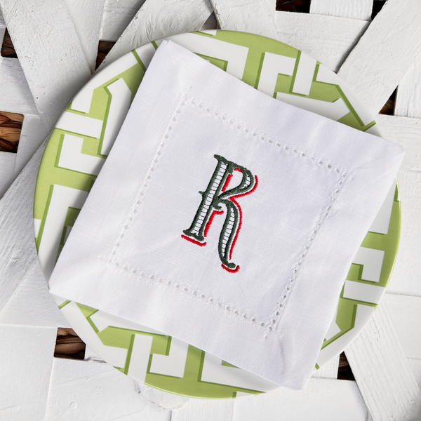 Vintage Monogrammed Cocktail Napkins, Set of 4 - White Tulip Embroidery