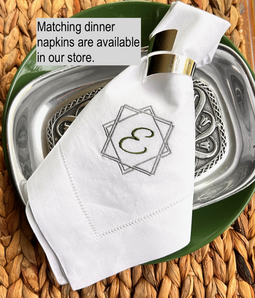 Modern Border Monogrammed Cocktail Napkins, Set of 4 - White Tulip Embroidery