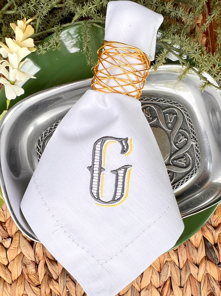 Vintage Monogrammed Embroidered Cloth Napkins - White Tulip Embroidery