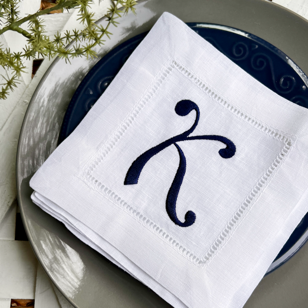 Celebration Monogrammed Cocktail Napkins, Set of 4 - White Tulip Embroidery